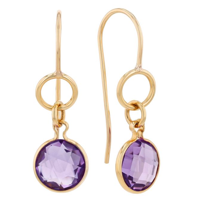 Yellow Gold & Amethyst Drop Earrings