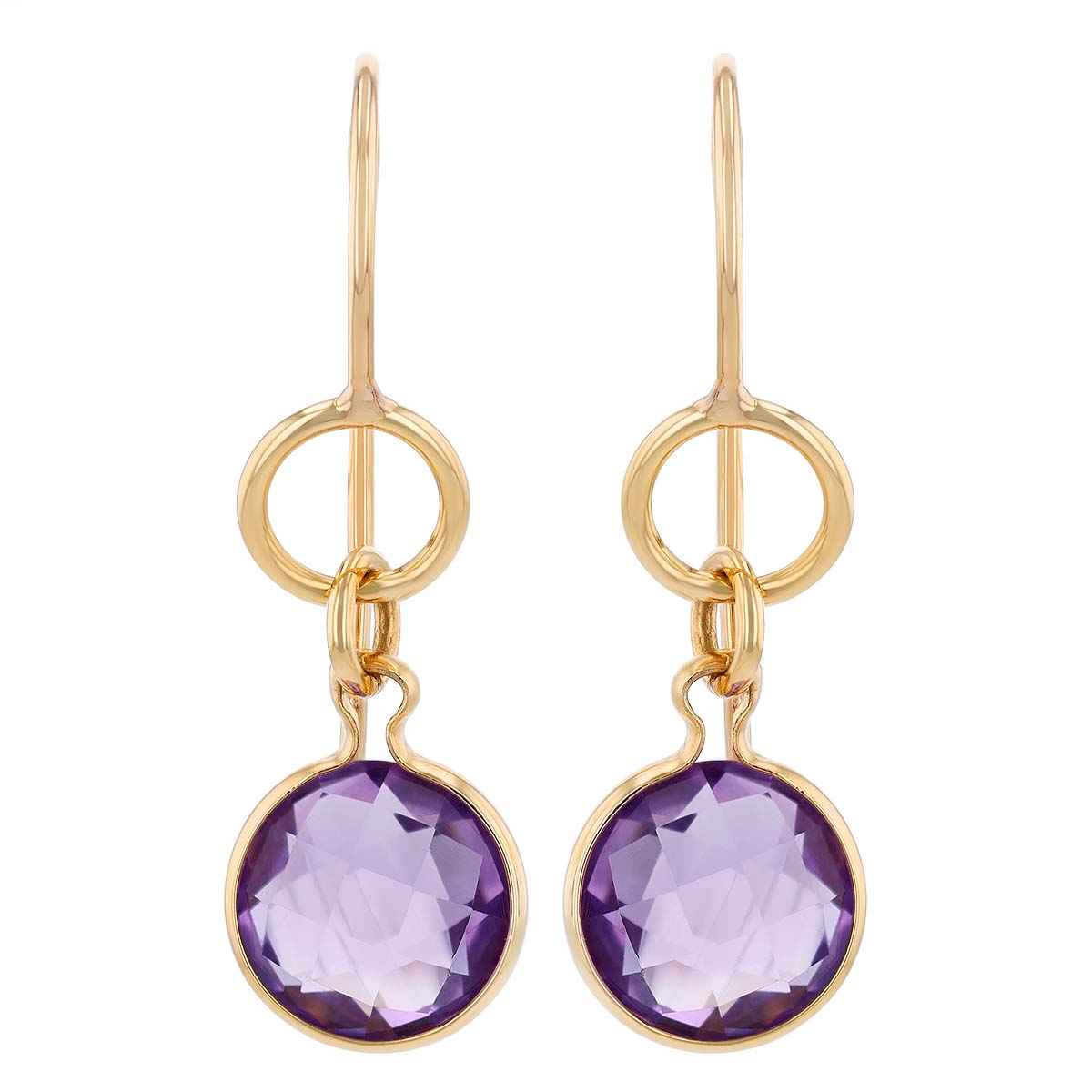 Yellow Gold & Amethyst Drop Earrings
