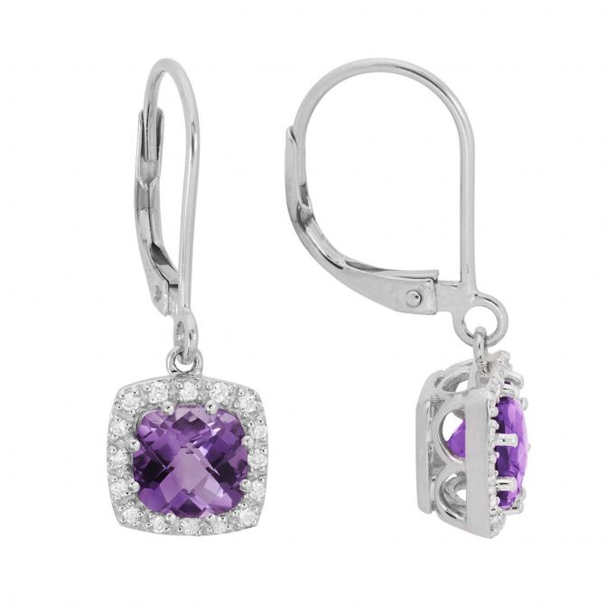 Amethyst drop earrings white gold deals
