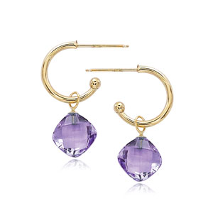 Square Amethyst Dangle Earrings in Yellow Gold