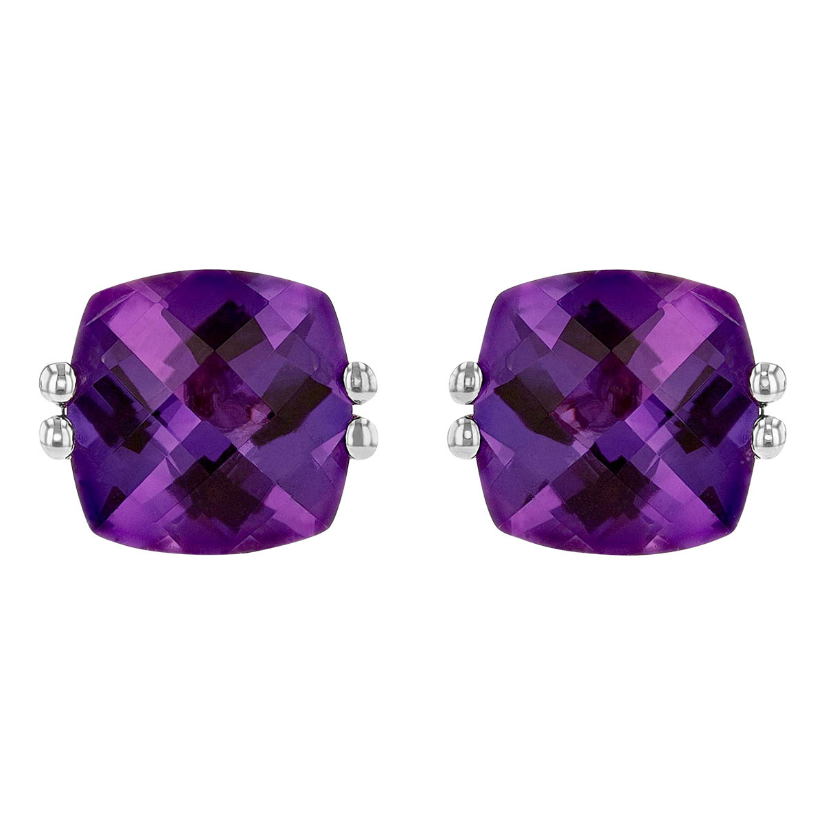 Cushion Amethyst Stud Earrings in White Gold