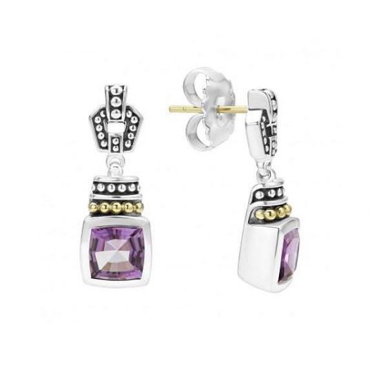 Lagos Sterling Silver 18k Yellow Gold Caviar Color Amethyst Drop Lagos Sterling Silver 18k Yellow Gold Caviar Color Amethyst Drop Earrings