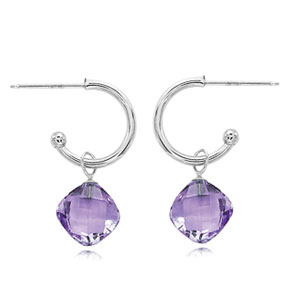 Square Amethyst Dangle Earrings in White Gold