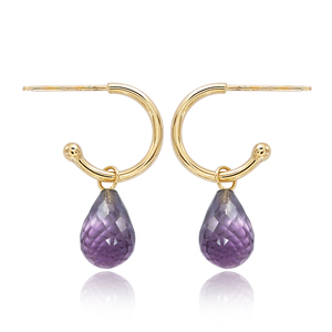 Amethyst Briolette Dangle Earrings in Yellow Gold
