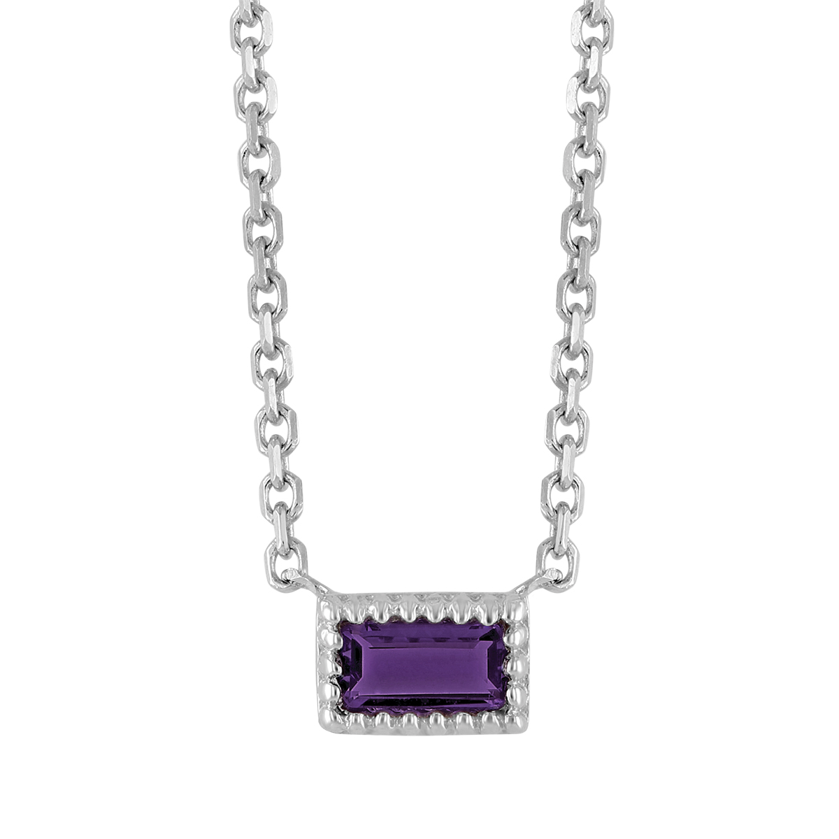 My Story Baguette Amethyst Necklace in White Gold