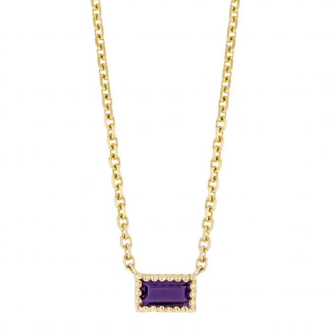 My Story Bette Baguette Amethyst Necklace in Yellow Gold, 18"