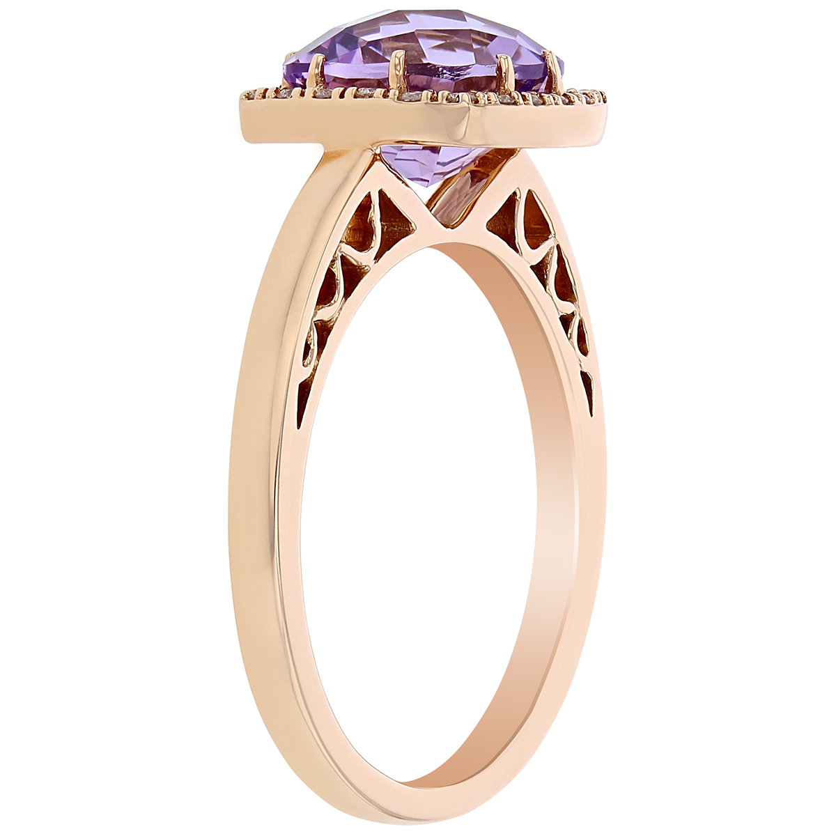 Cushion Checkerboard Amethyst & Diamond Halo Ring in Rose Gold