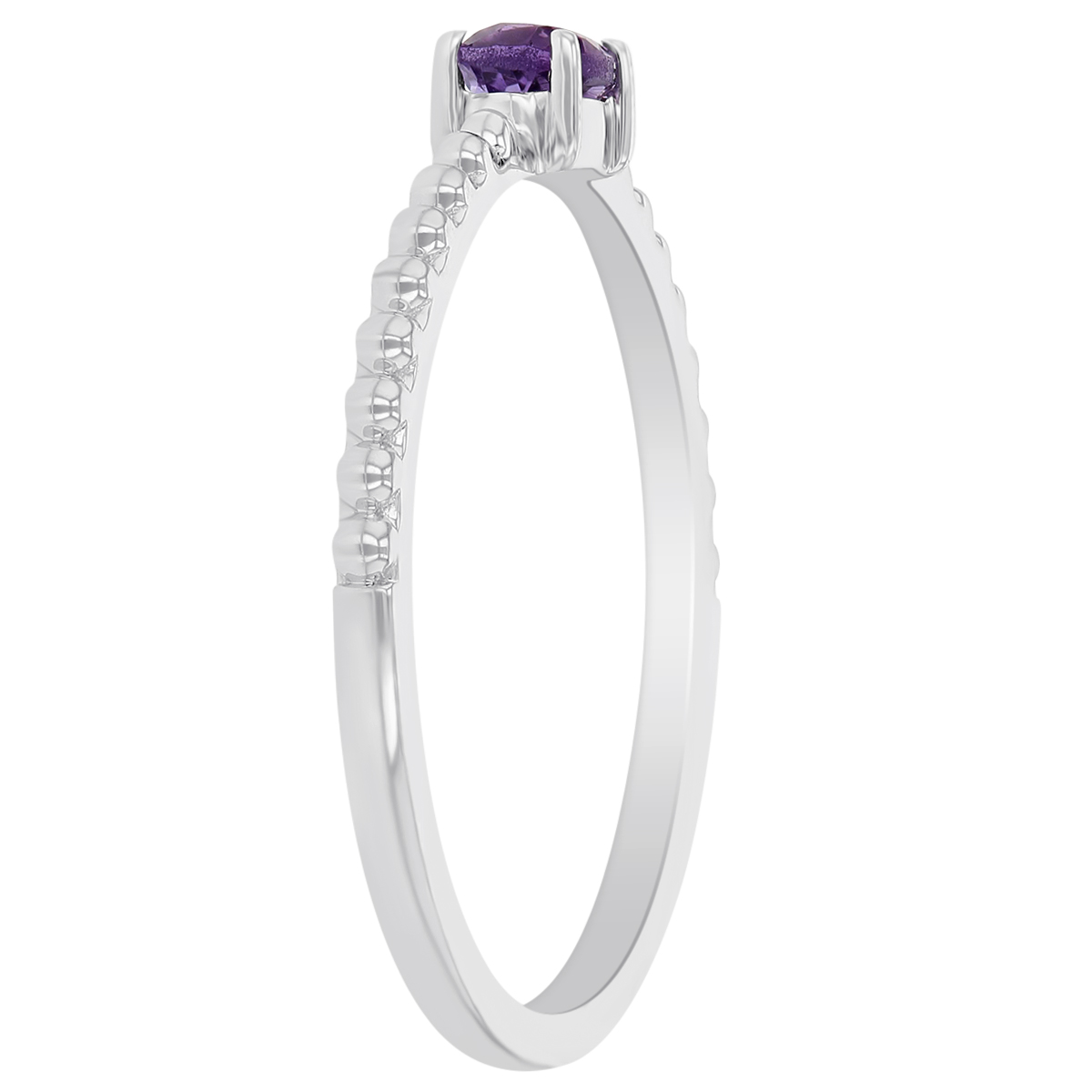 My Story Daisy Oval Amethyst Beaded Ring in White Gold