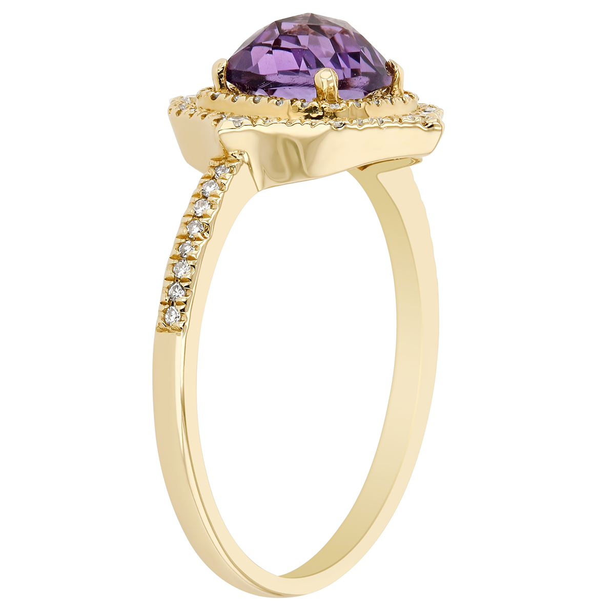 Cushion Amethyst Ring with Diamond Double Pointed Halo Ring in Yellow Gold