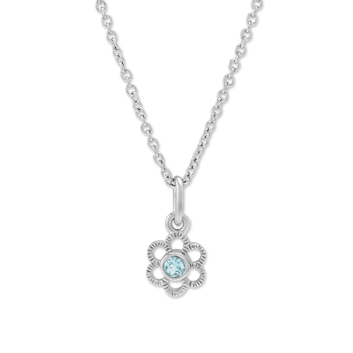 Sterling Silver Children's Aquamarine Flower Pendant, 15