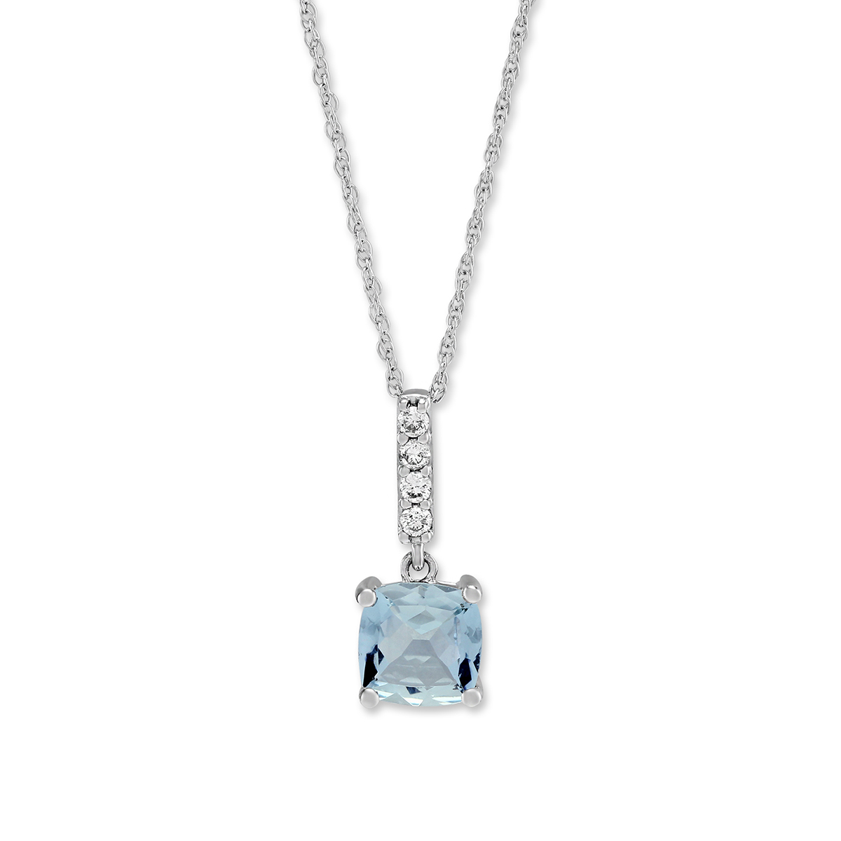 Cushion Aquamarine & Diamond Pendant in White Gold, 18