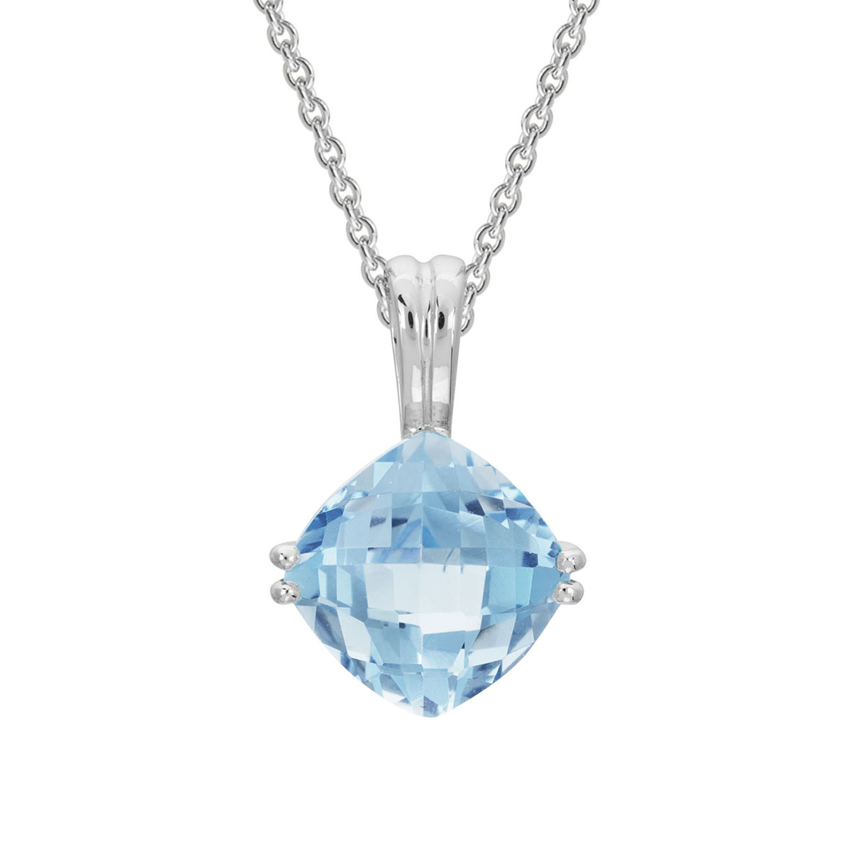Checkerboard Cushion Aquamarine Pendant in White Gold, 18