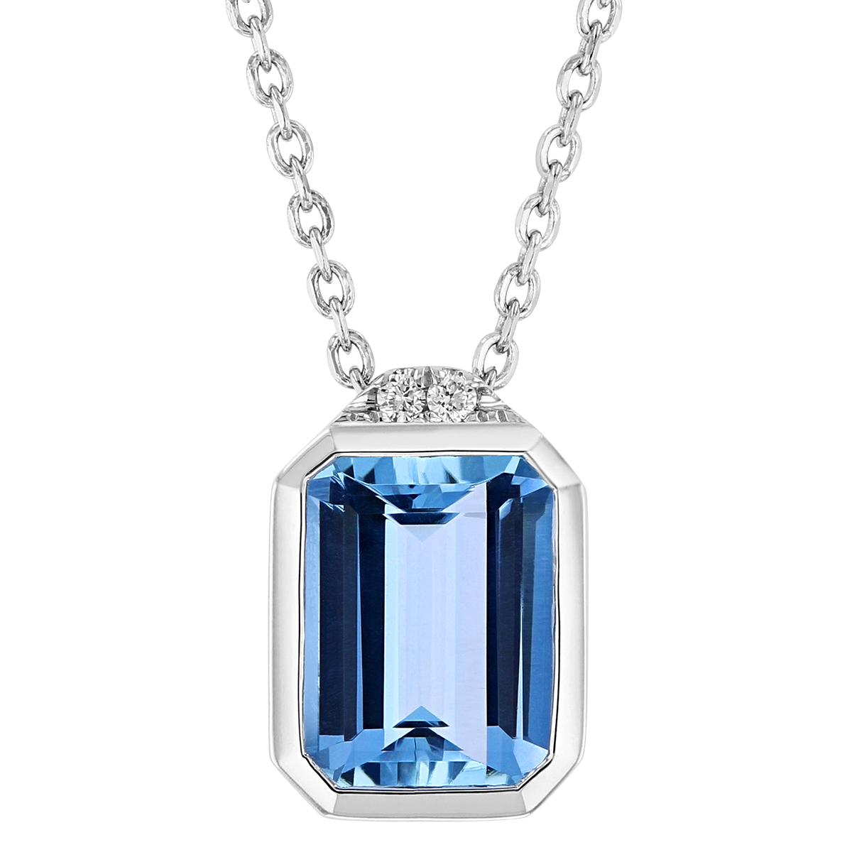Emerald Cut Aquamarine & Diamond Pendant in White Gold