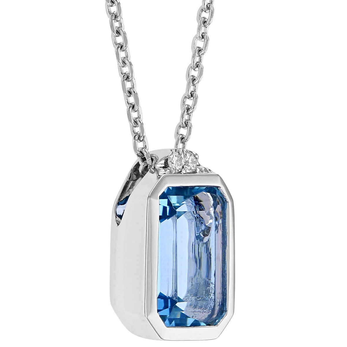 Emerald Cut Aquamarine & Diamond Pendant in White Gold