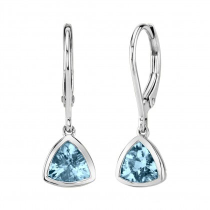 Checkerboard Trillion Aquamarine Leverback Dangle Earrings in White Gold