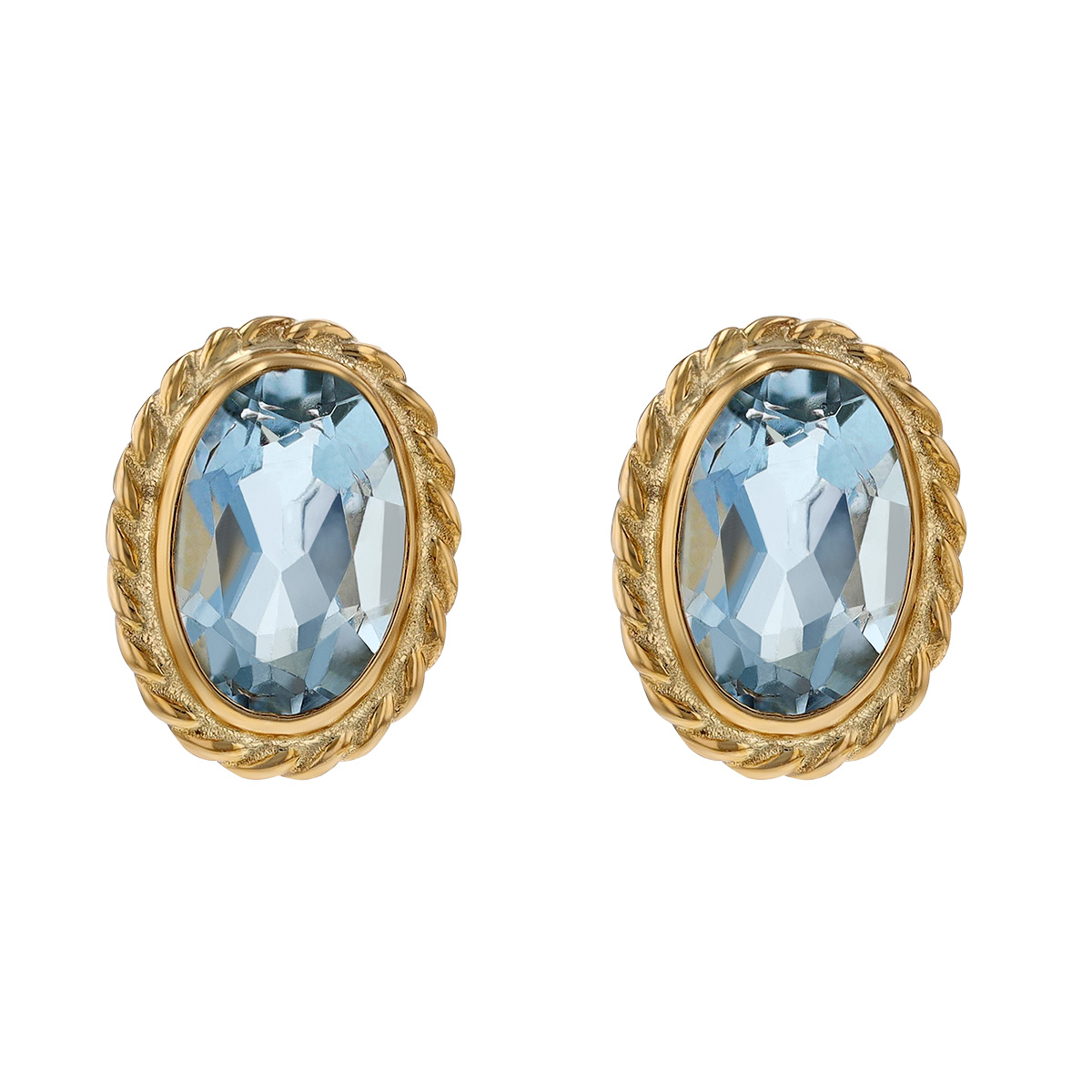 Oval Aquamarine Stud Earrings in Yellow Gold with Rope Edge Bezel