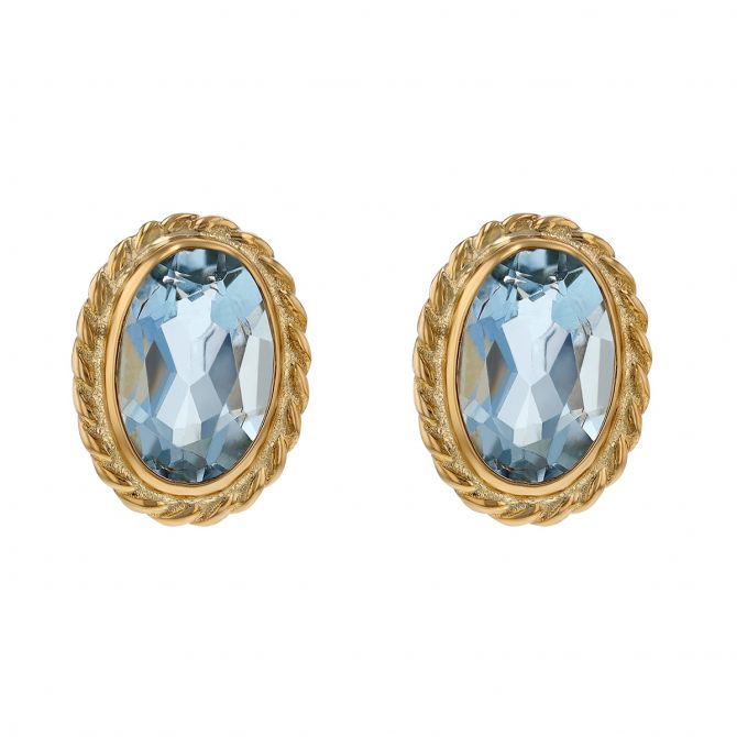 Oval Aquamarine Stud Earrings in Yellow Gold with Rope Edge Bezel