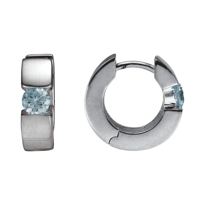 Aquamarine Hinged Huggie Hoop Earrings in Sterling Silver