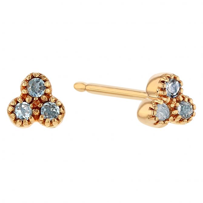 My Story Jamie Aquamarine Cluster Milgrain Stud Earrings in Rose Gold