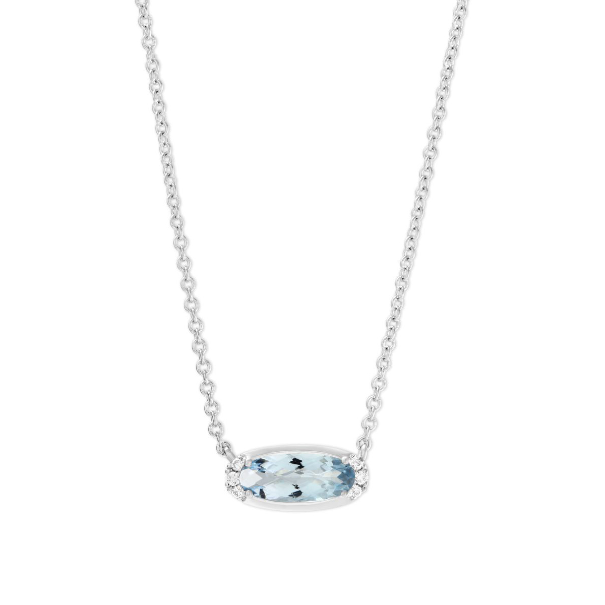 Oval Aquamarine & Diamond East West Pendant in White Gold, 18