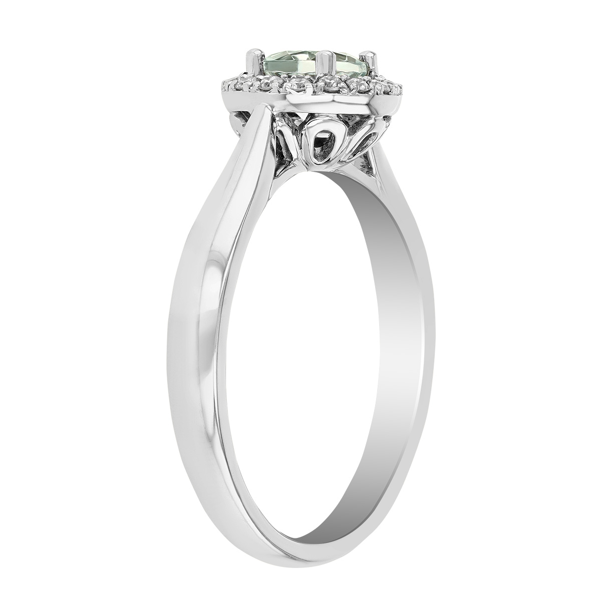 Round Aquamarine & Diamond Halo Ring in White Gold