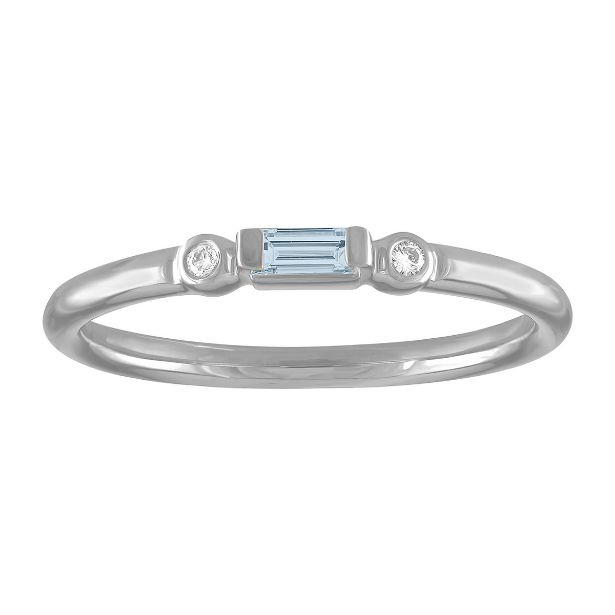 My Story 14K White Gold Baguette Aquamarine & Diamond Bezel Set Ring