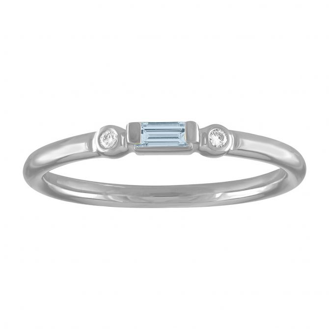 My Story 14K White Gold Baguette Aquamarine & Diamond Bezel Set Ring