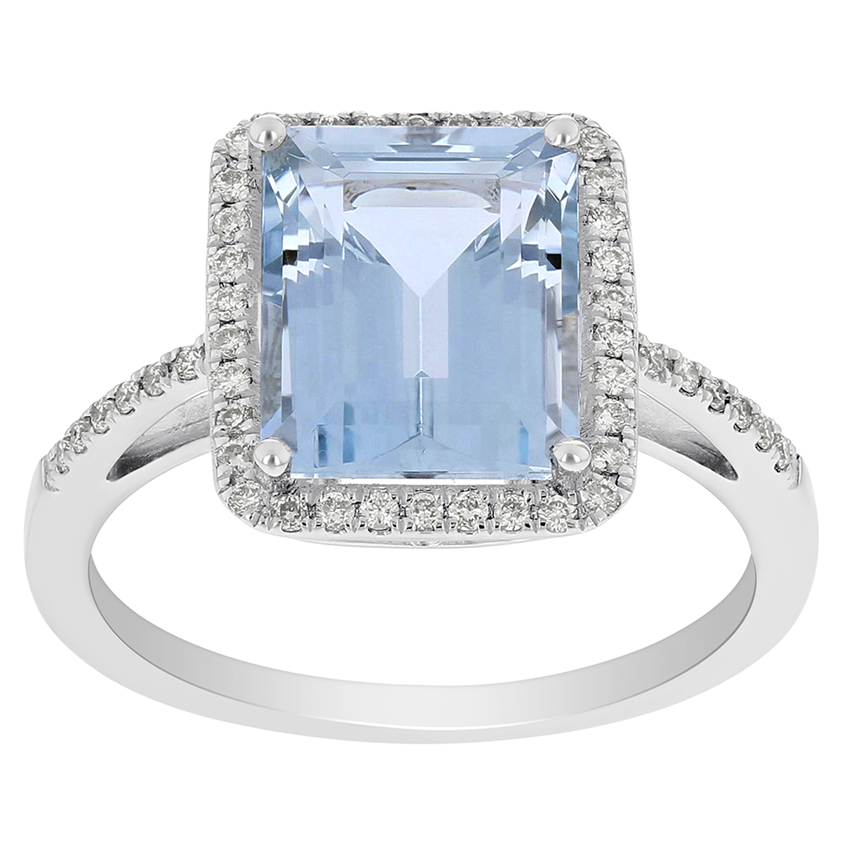 14K White Gold Emerald Cut Aquamarine & Diamond Frame Ring | Borsheims