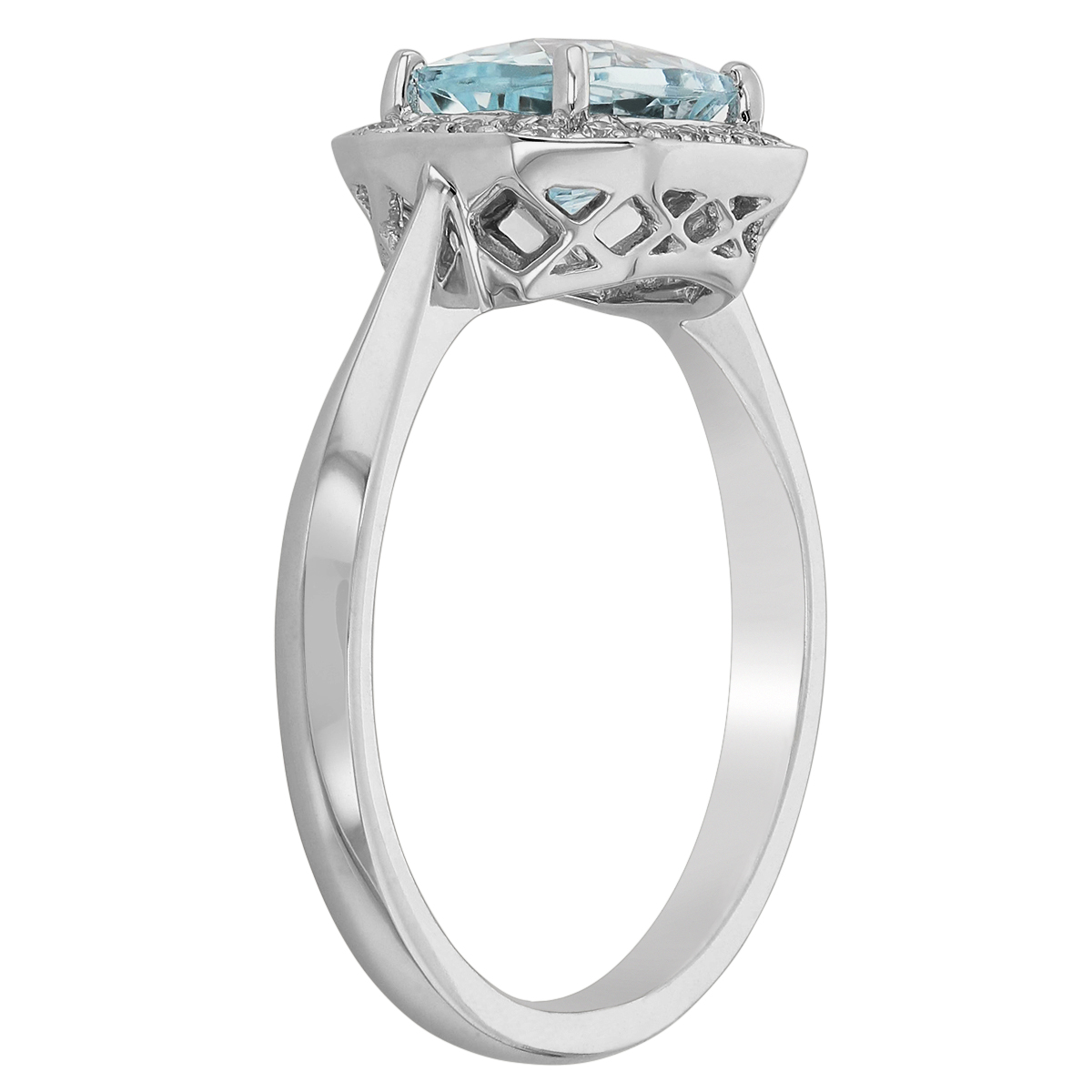 Cushion Aquamarine Ring with Diamond Octagonal Halo in White Gold