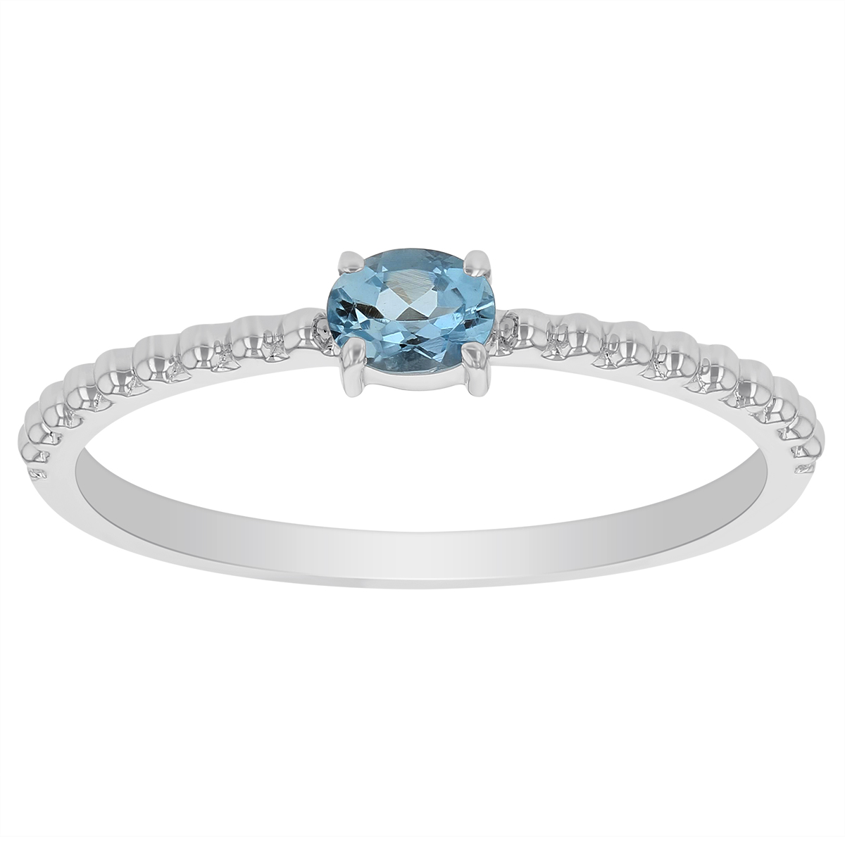 My Story 14K White Gold East-West Oval Aquamarine Ring with Beaded Shank