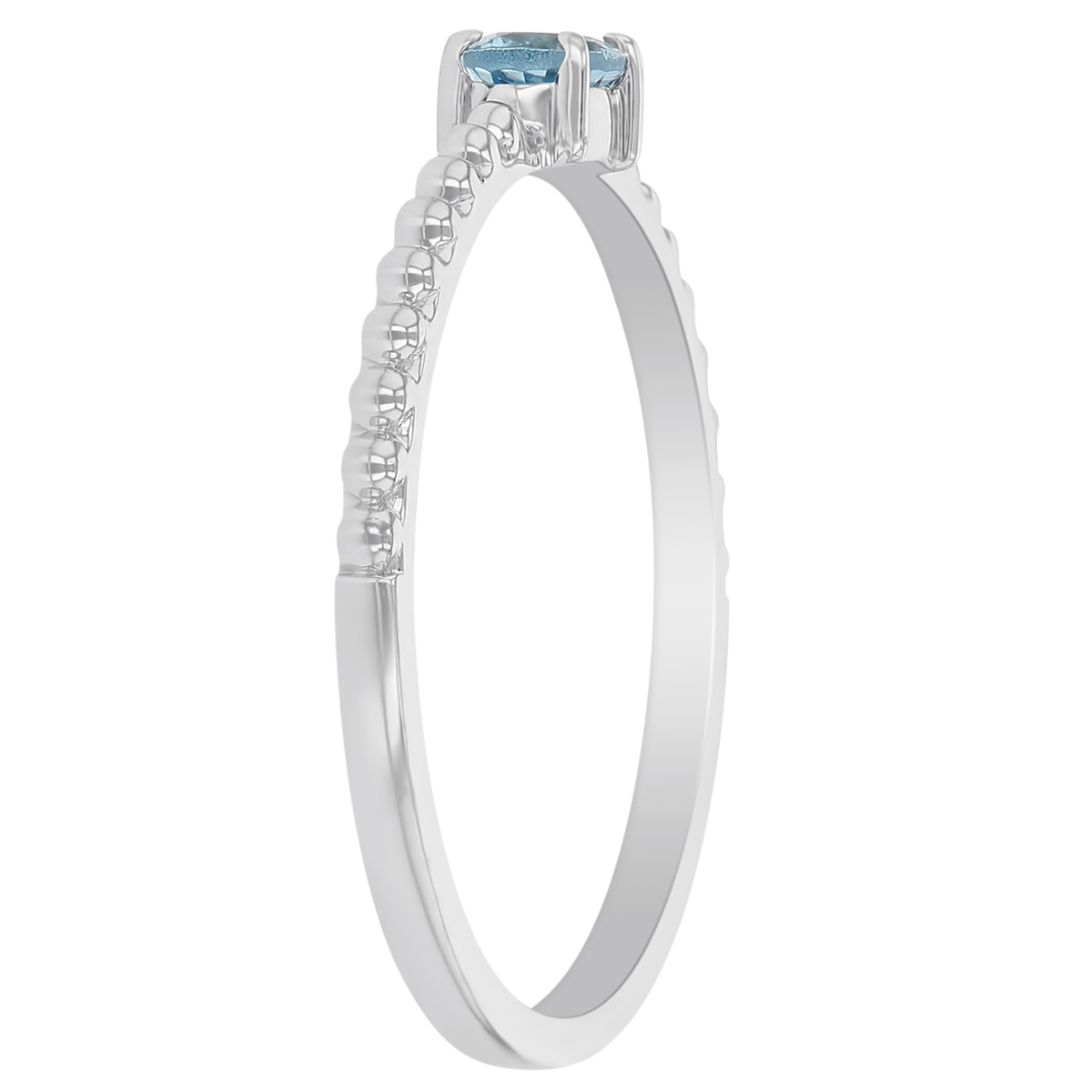 My Story 14K White Gold East-West Oval Aquamarine Ring with Beaded Shank