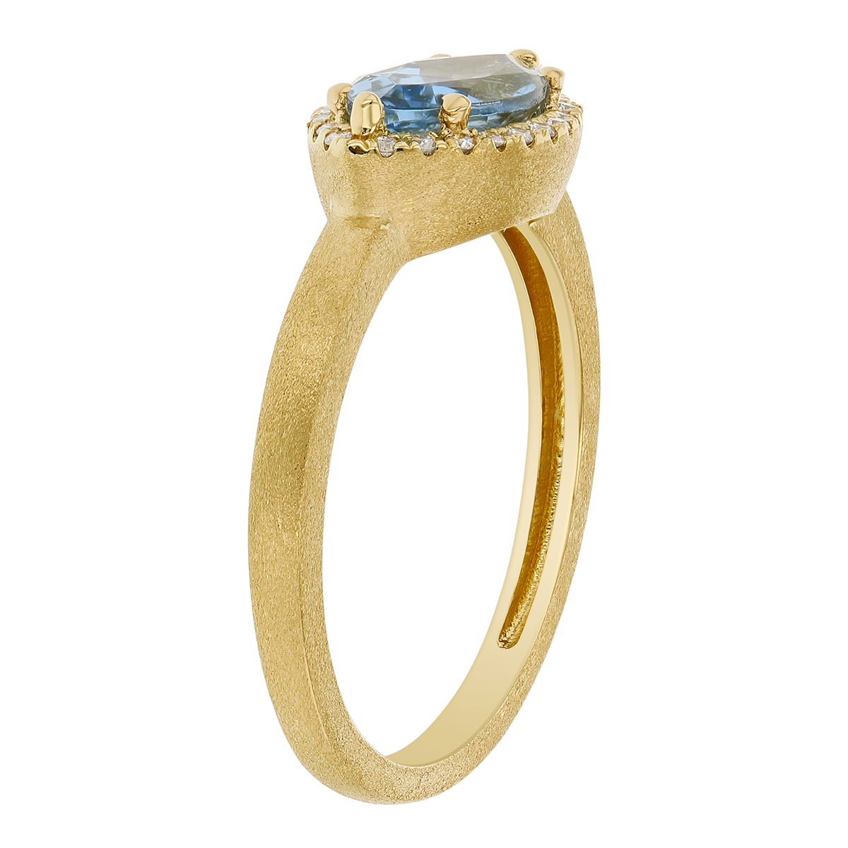 Marquise East West Aquamarine & Diamond Halo Ring in Yellow Gold
