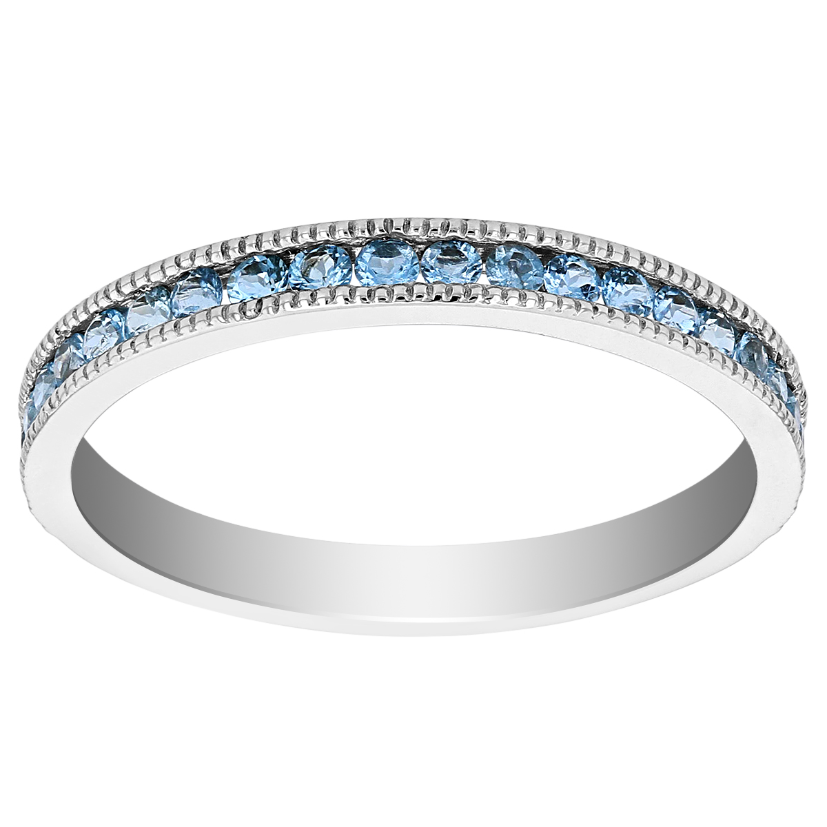 Aquamarine Milgrain Edge Channel Set Half Eternity Ring in White Gold