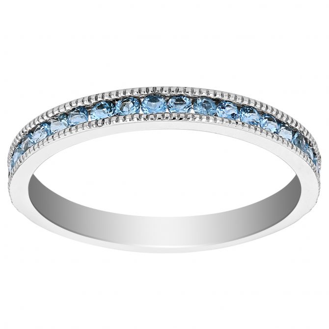 Aquamarine Milgrain Edge Channel Set Half Eternity Ring in White Gold