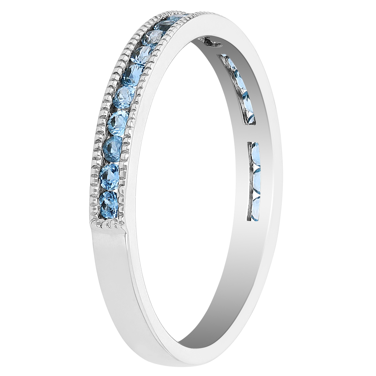Aquamarine Milgrain Edge Channel Set Half Eternity Ring in White Gold