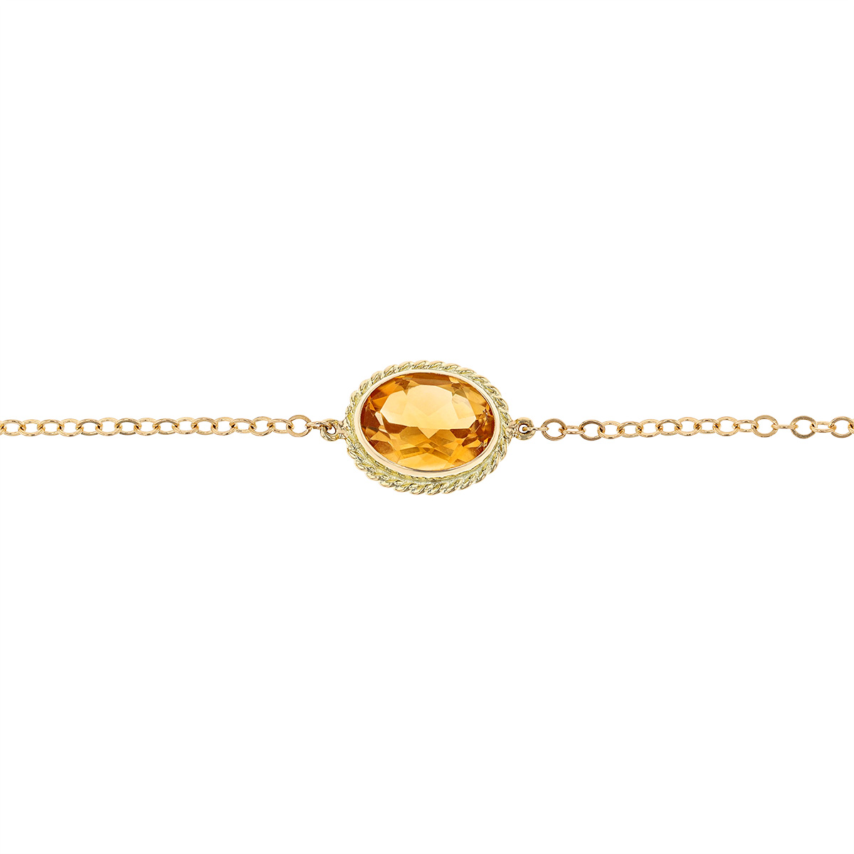 14K Yellow Gold Citrine Rope Bezel Set Bracelet, 7.5