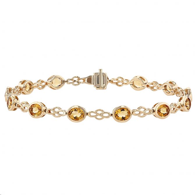 Oval Citrine 13 Stone Lace Link Bracelet in Yellow Gold