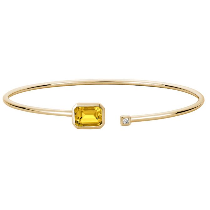 Emerald Cut Citrine Cuff Bracelet with Diamond Accent in Yellow Gold