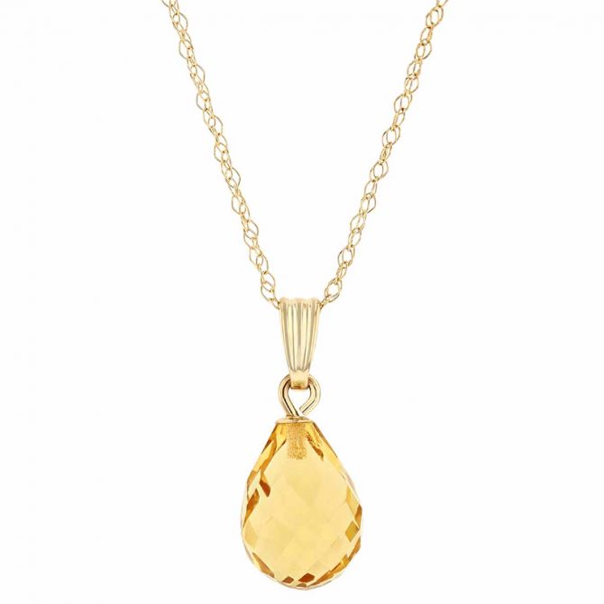 Citrine Briolette Pendant in Yellow Gold, 18"