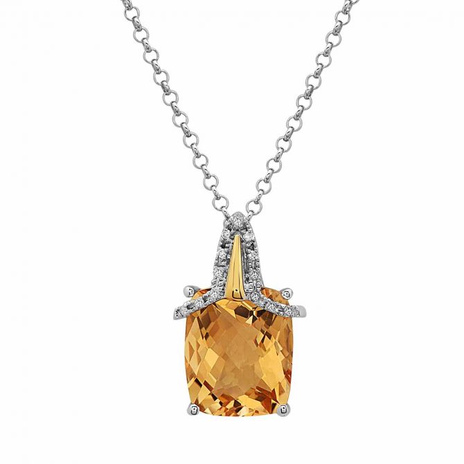 TARA Pearls Cushion Citrine & Diamond Accent Pendant in Sterling Silver, 18"