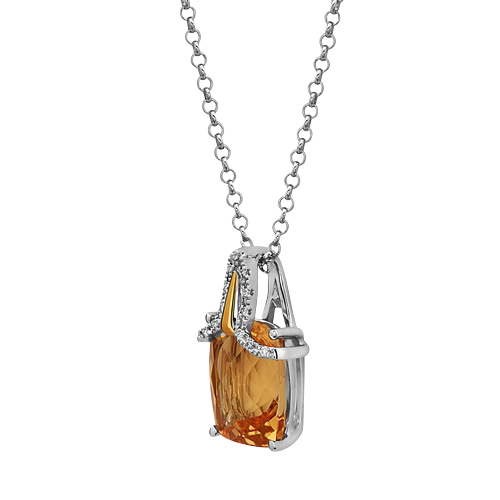 TARA Pearls Cushion Citrine & Diamond Accent Pendant in Sterling Silver, 18