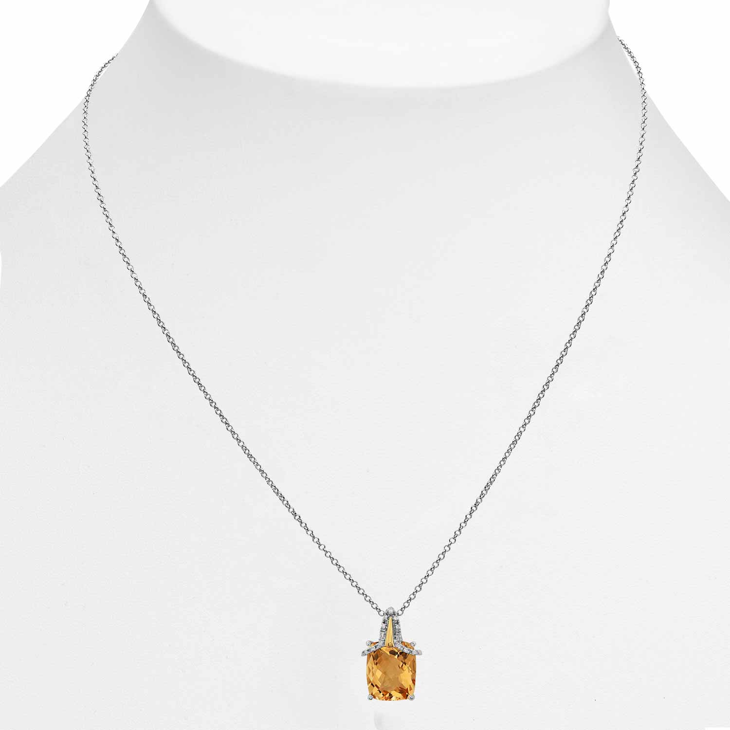 TARA Pearls Cushion Citrine & Diamond Accent Pendant in Sterling Silver, 18