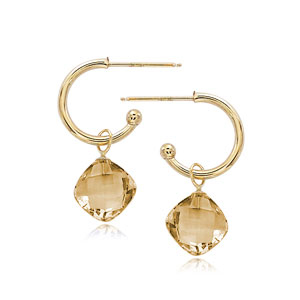 14k Yellow Gold Checkerboard Square Citrine Drop Hoop Earrings 14k Yellow Gold Checkerboard Square Citrine Drop Hoop Earrings