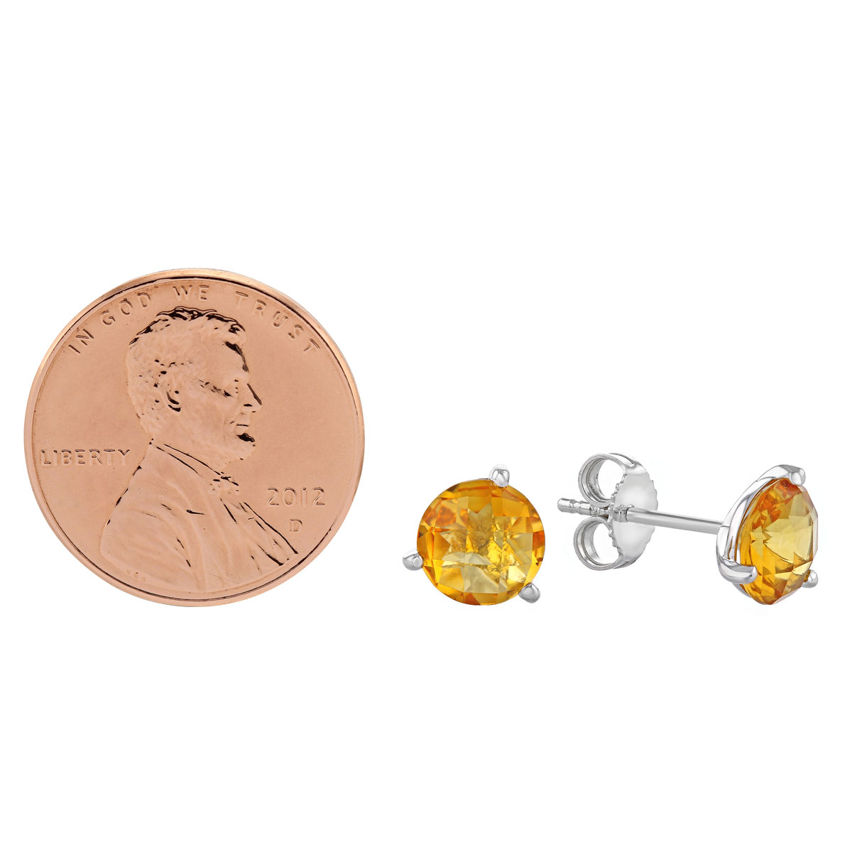 14K White Gold Round Citrine Stud Earrings