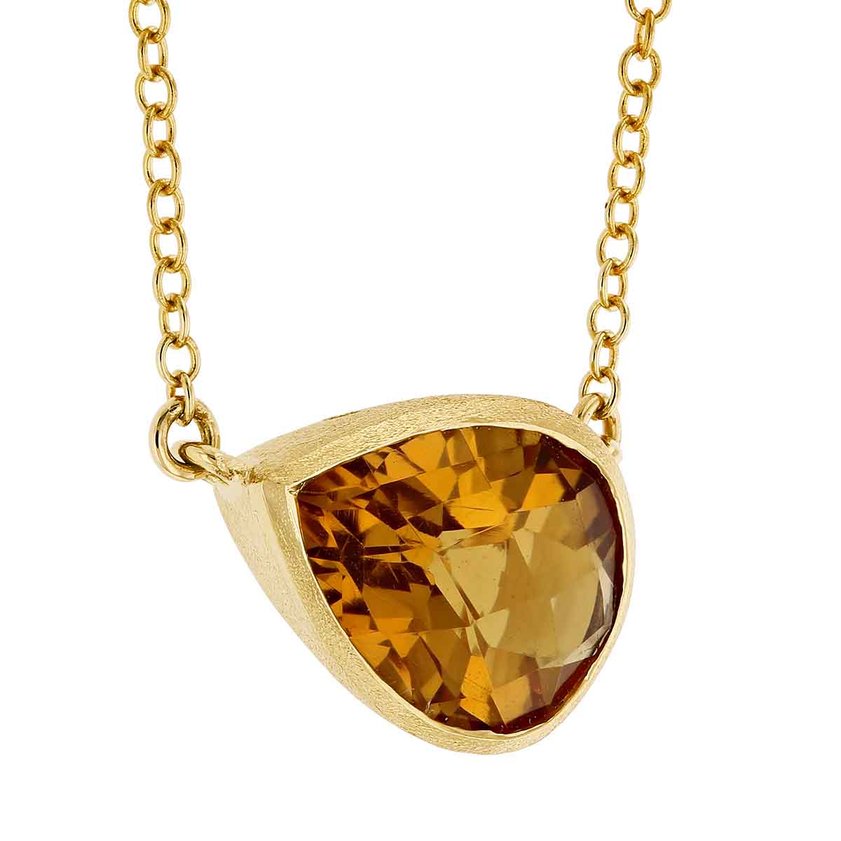 Pear Shaped East West Citrine Necklace in Satin Yellow Gold, 18