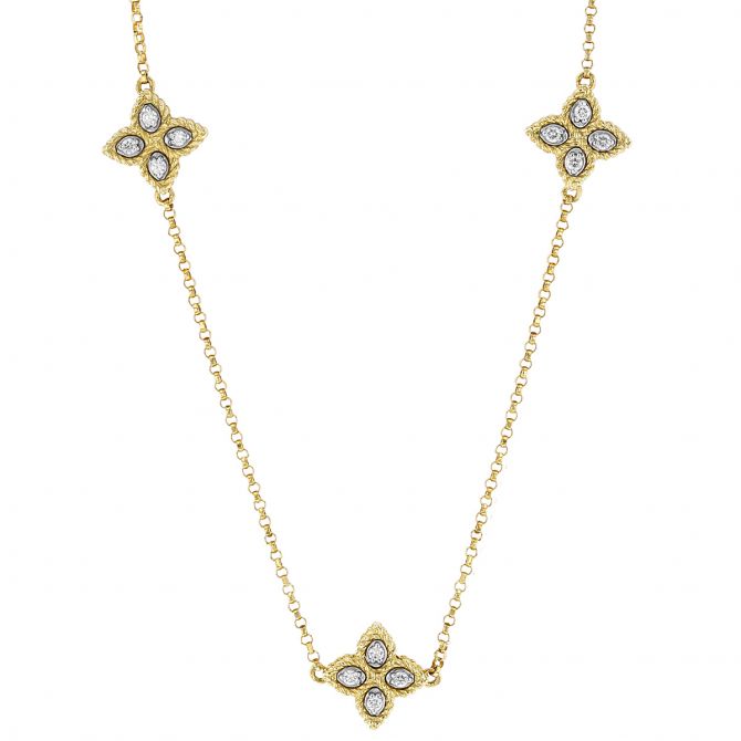 Roberto Coin Princess Flower Diamond Station Necklace in Yellow Gold, 18"