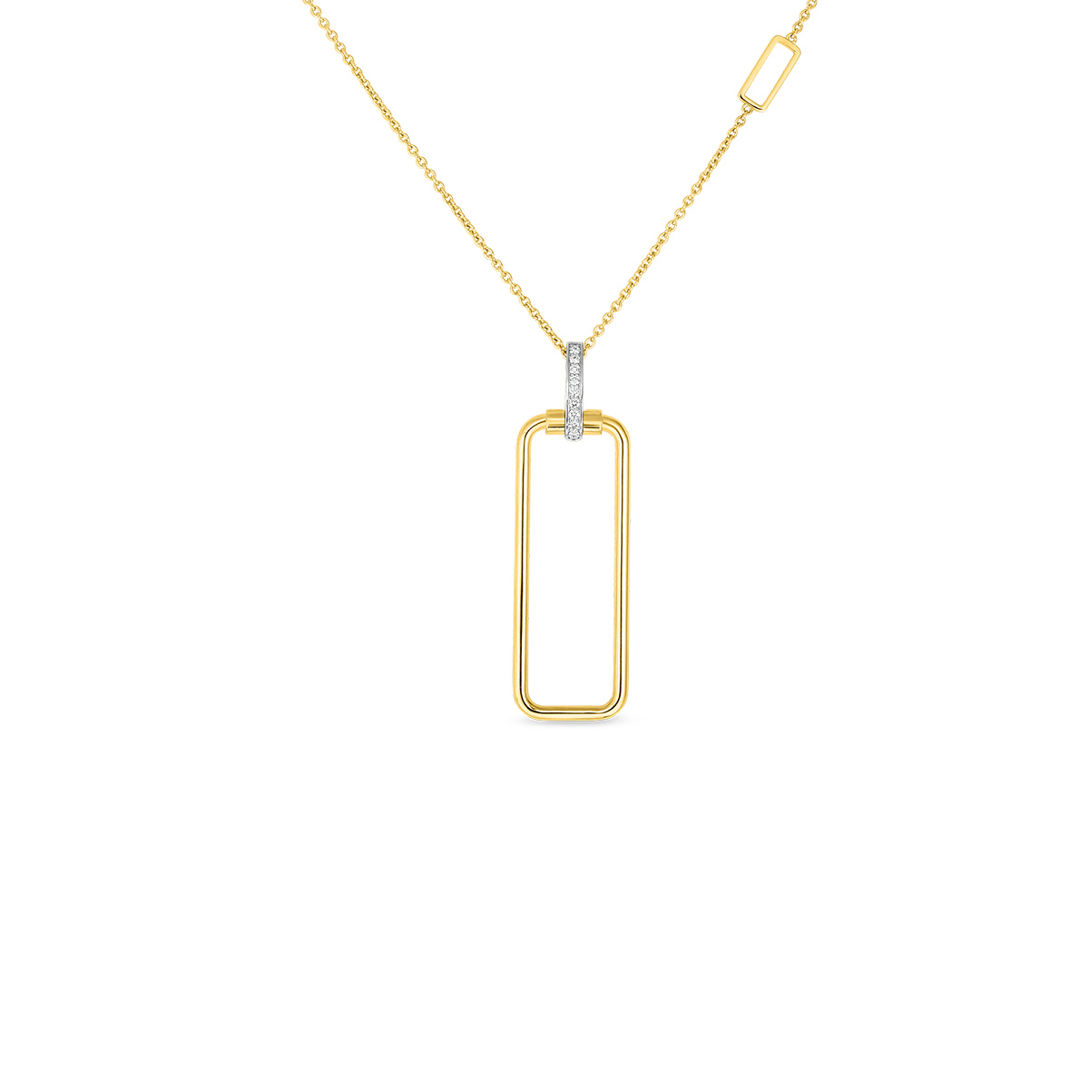 Roberto Coin Classica Parisienne Yellow Gold Rectangle Pendant Necklace with Diamond Accents