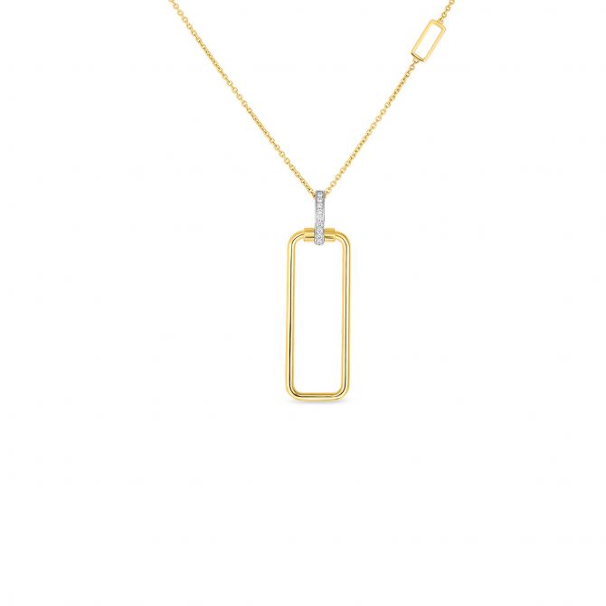 Roberto Coin Classica Parisienne Yellow Gold Rectangle Pendant Necklace with Diamond Accents