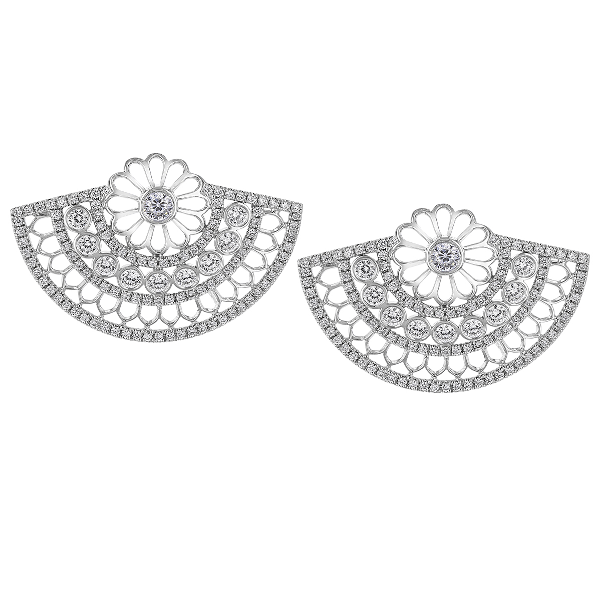 Roberto Coin Cento Diamond Filigree Fan Shaped Earrings in White Gold