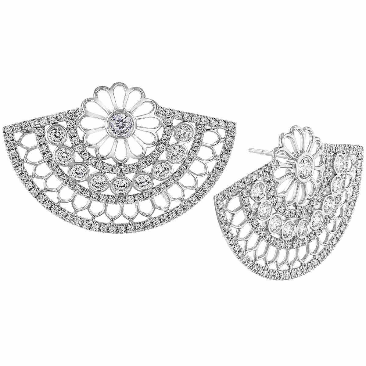 Roberto Coin Cento Diamond Filigree Fan Shaped Earrings in White Gold